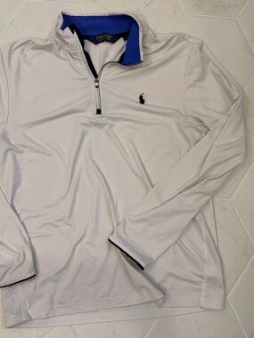 Polo by Ralph Lauren White Quarter-Zip Pullover with Blue Lining